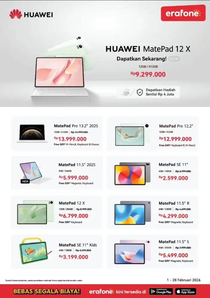 PROMO KREDIT HUAWEI MATEPAD SERIES TANPA DP! BUNGA 0% FREE 2 CICILAN