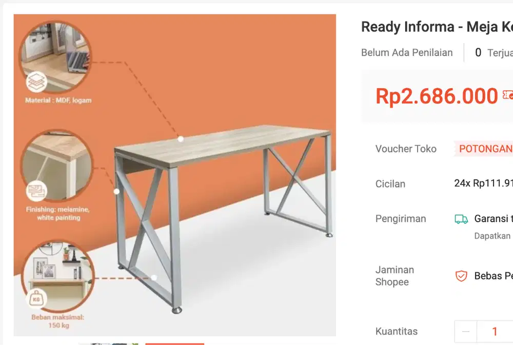 Diskon 50% Meja Kerja Informa masih dalam box