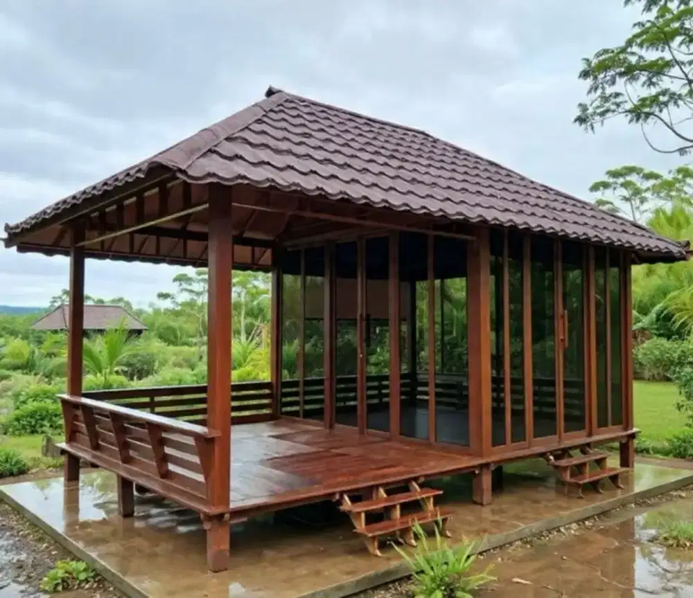 open order gazebo kayu separo ruangan