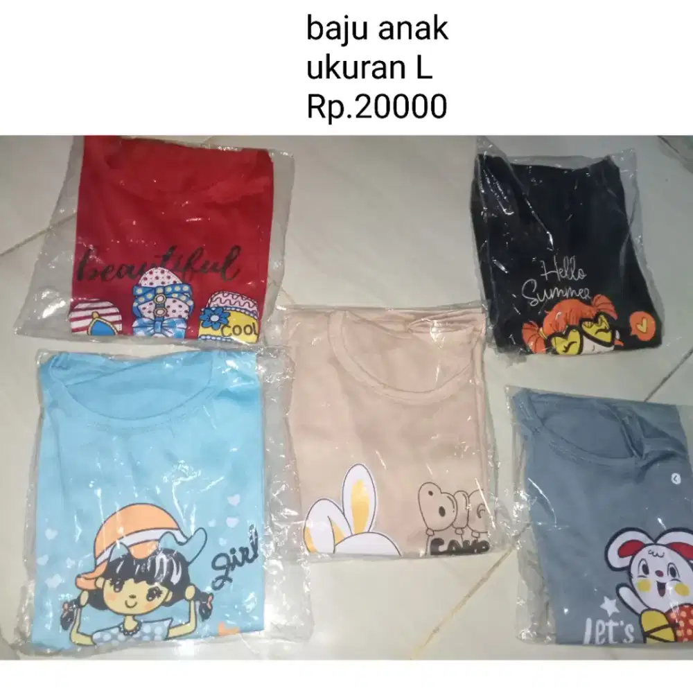Baju kaos anak anak ukuran L 1 pcs Rp.20000