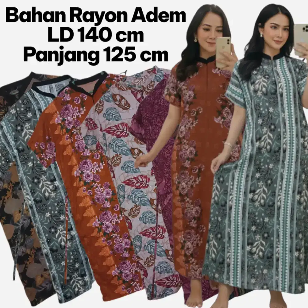 Daster Hommy LD 140cm Panjang 125cm Resleting Bahan Rayon Adem