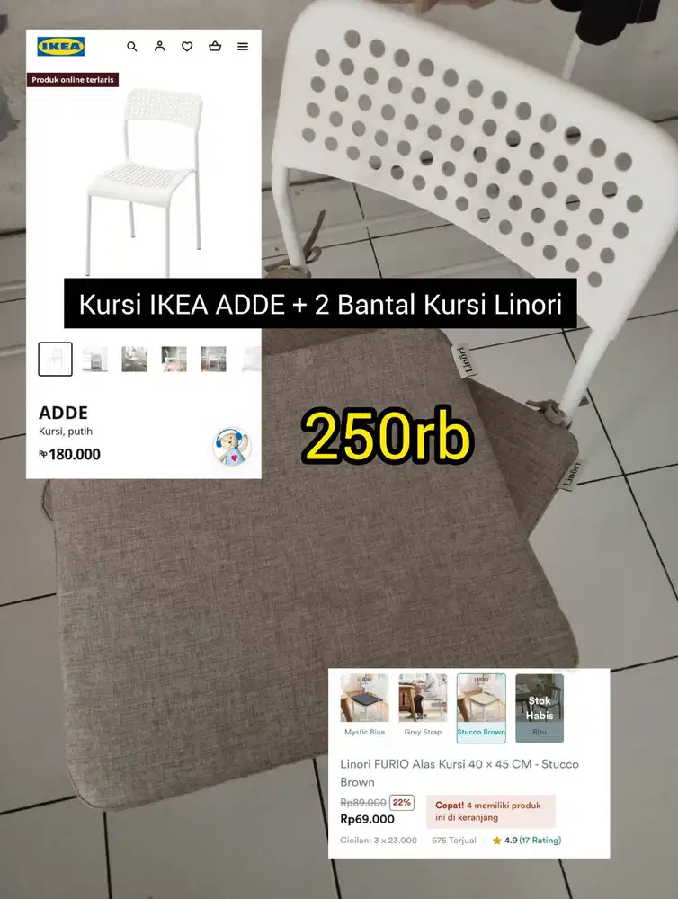 Kursi kerja IKEA dan 2 bantal duduk