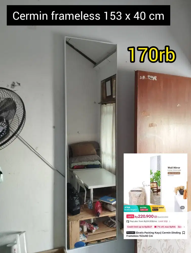 Cermin Frameless 153 x 40 cm