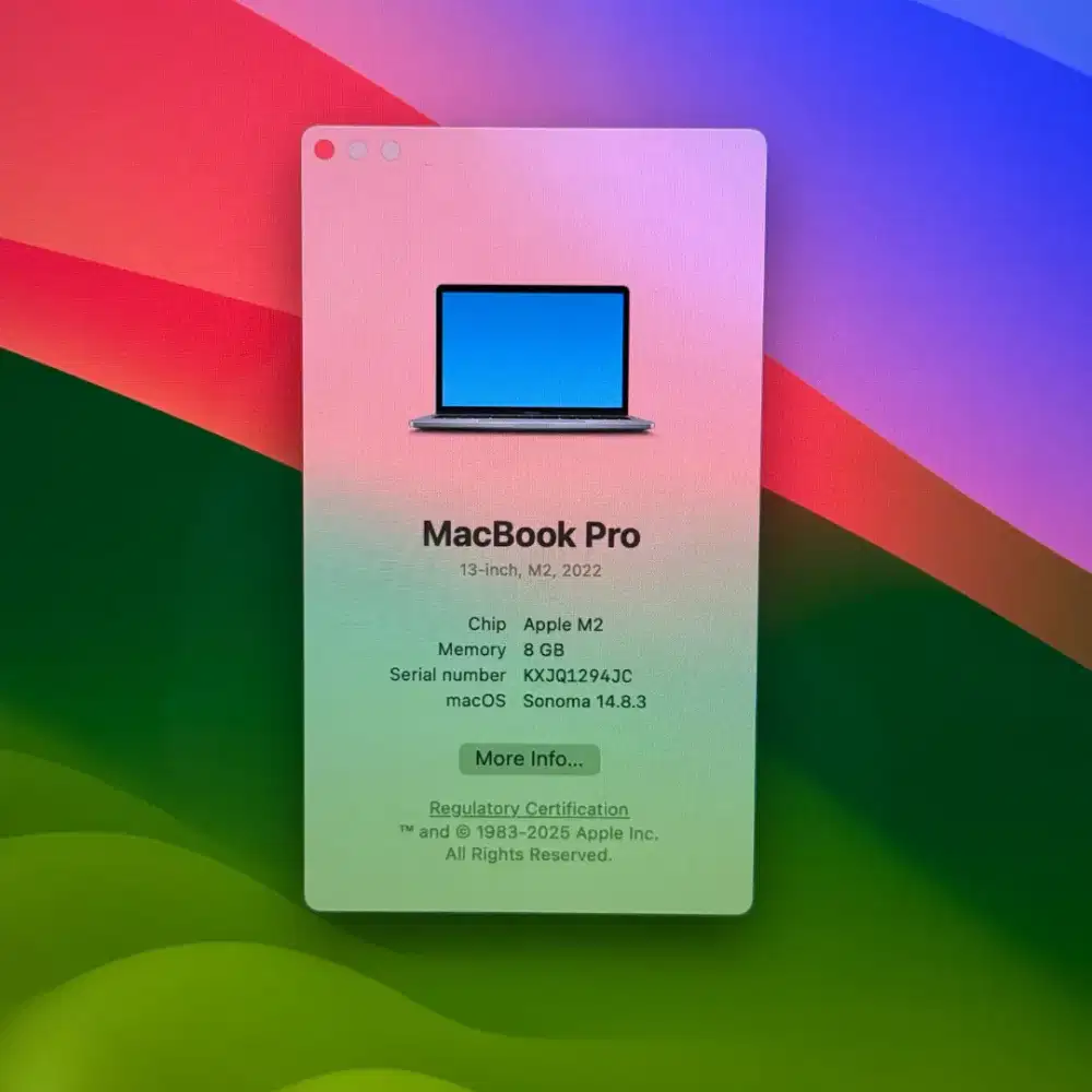 Macbook Pro M2 layar Inch Ram 8 Ssd 512 lengkap full set Space grey