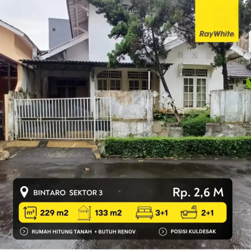 Harga INVESTOR! Rumah Hitung Tanah di Camar Bintaro Sektor 3