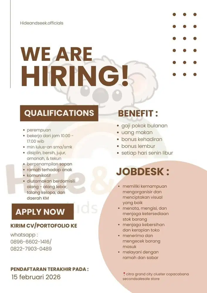 Dicari pekerja karyawan / lowongan kerja shopkeeper / pelayan toko