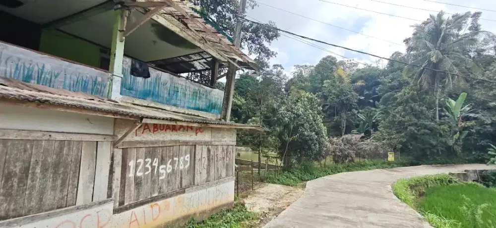 Jual tanah pinggir jalan raya berikut bangunan rumah kolam ikan pohon