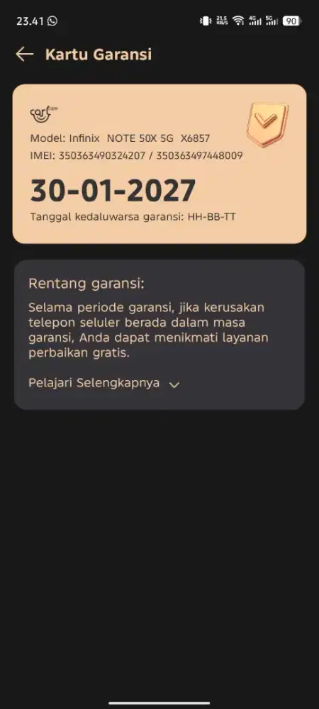 Infinix note50X 5G+ NFC baru pake 3 hari mulus bnget HP baru nota ada