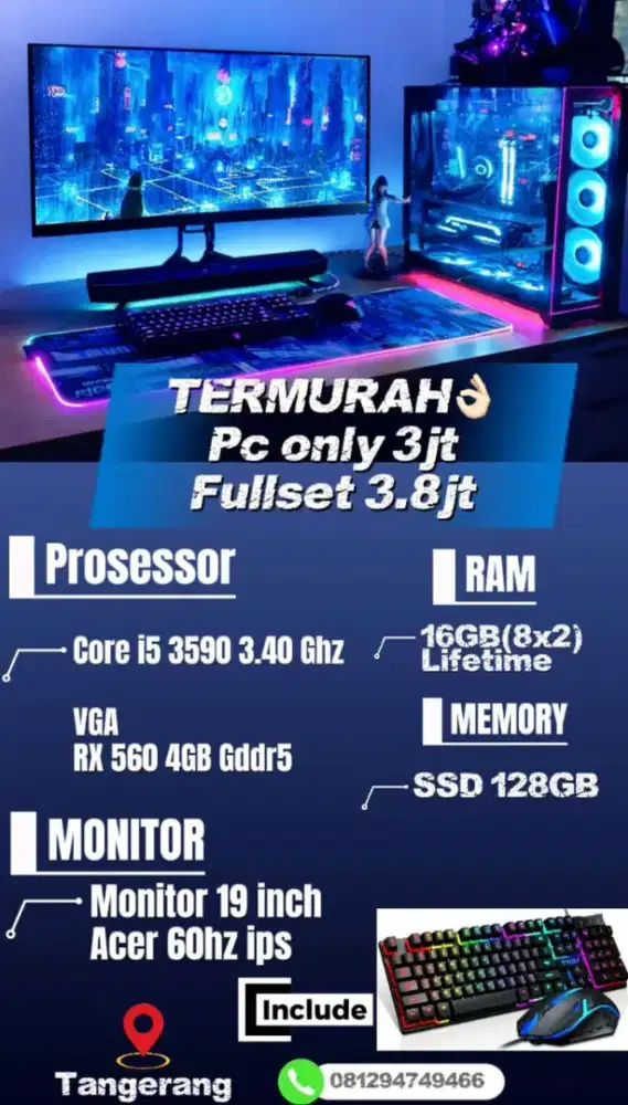 MURAH Pc Fullset Editing Pc Gaming core i5 3590 vga rx 560 no rx 580