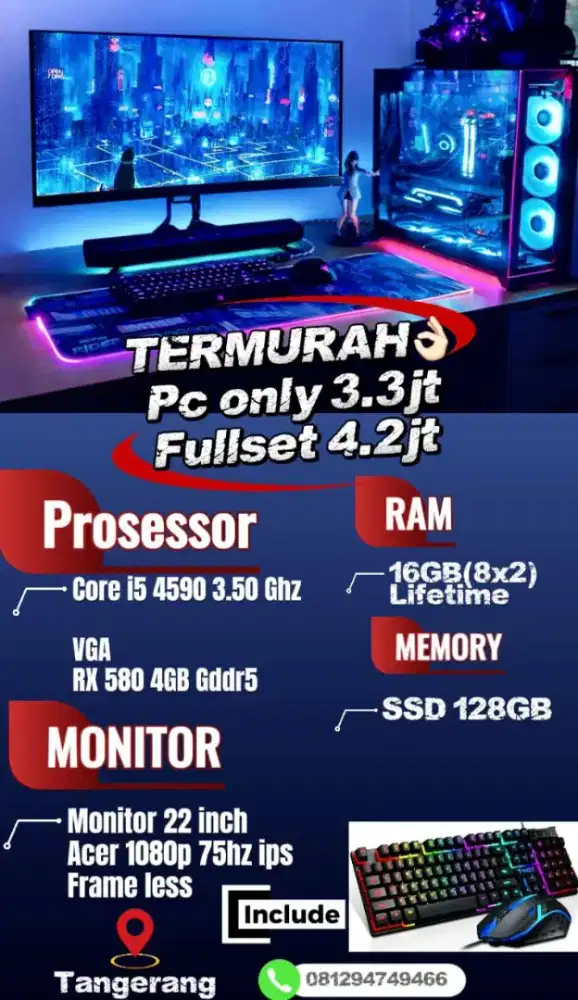 MURAH Pc Fullset Editing Pc Gaming Core i5 gen 6 GTX 1660 Super 6GB