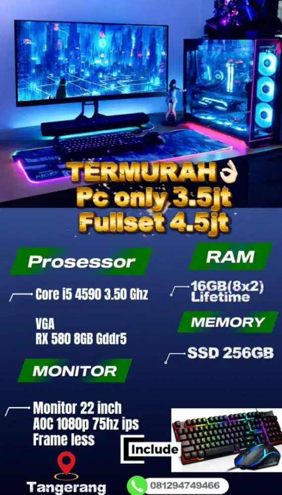TERMURAH Pc Gaming Pc Fullset core i5 4590 RX 580 8GB no gtx 1050