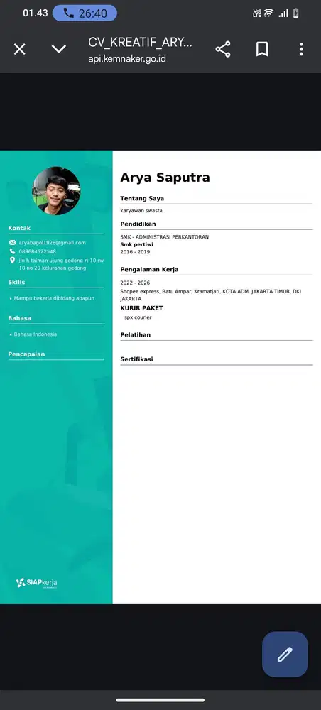 Info loker jakarta timur/selatan sekitarnya