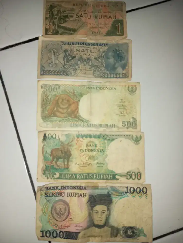 Uang kuno Rp 1,Rp 500,Rp 1.000 USG 50