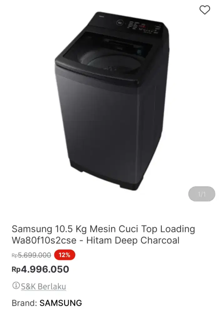 Mesin cuci samsung 10.5KG top loading