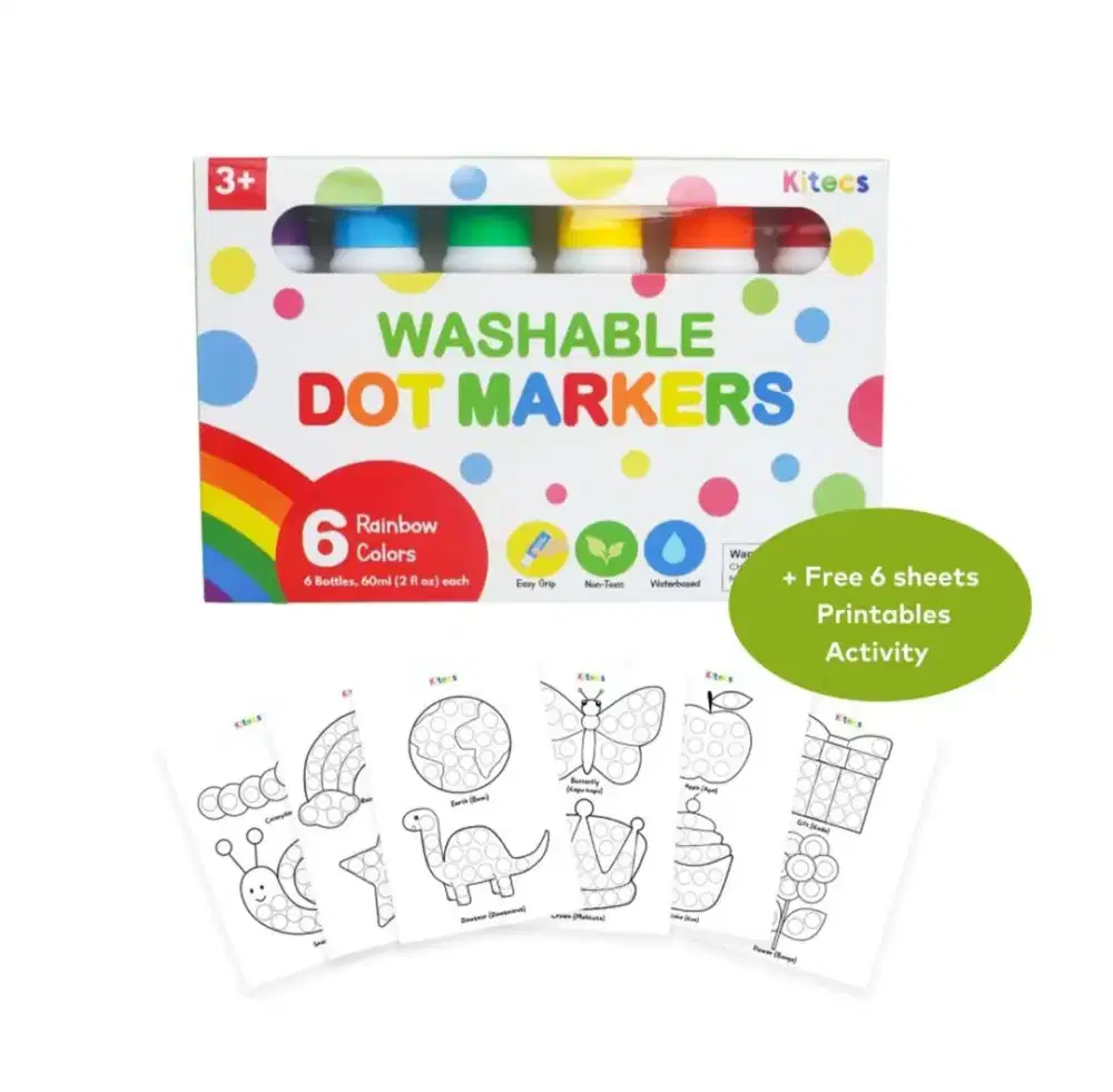 Kitecs Washable Dot Marker 6 Rainbow Color Spidol Besar Anak Kiedler