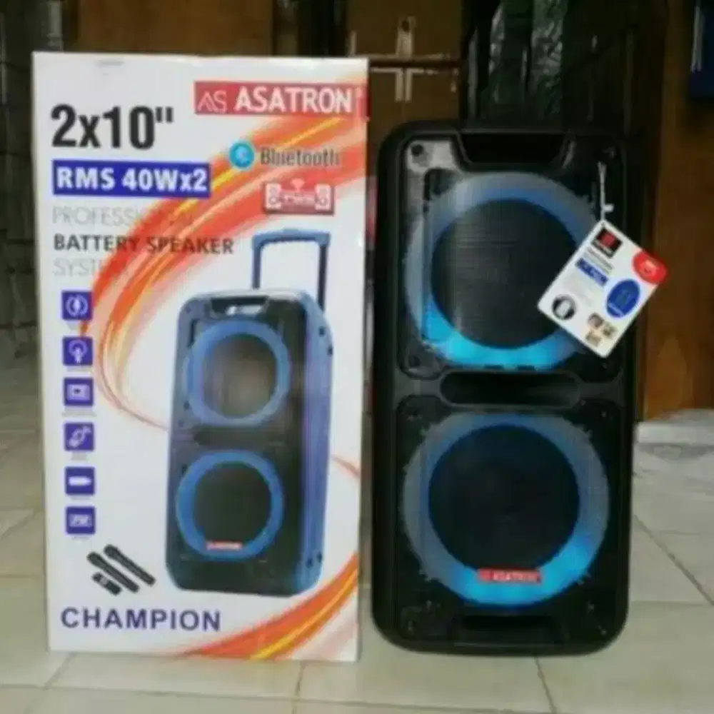 Portable speaker asatron 10inchx2,  baru,  bass gede