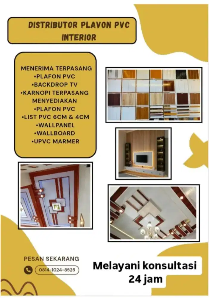 Menerima pemasangan plafon PVC/walpanel/marmer include bahan dan jasa