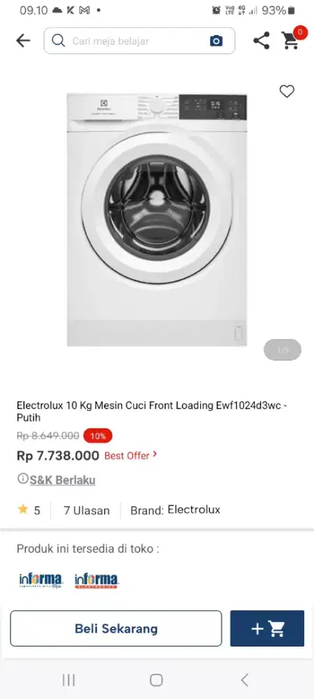PROMO KREDIT ELECTROLUX 10KG MESIN CUCI FRONT LOADING