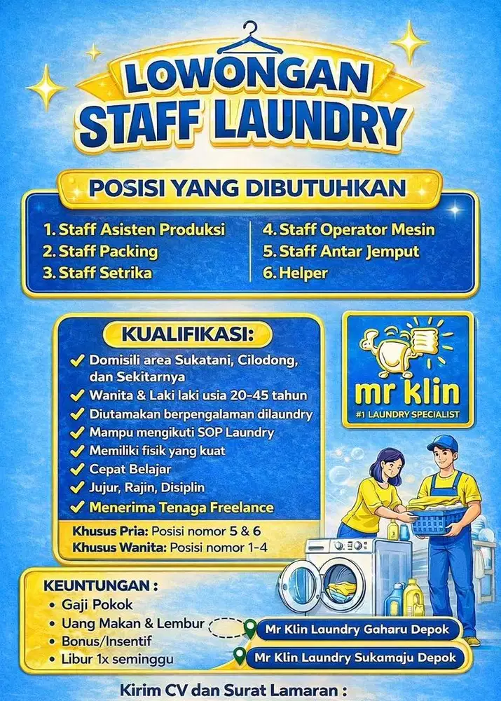 Dibutuhkan Segara Staff Laundry!