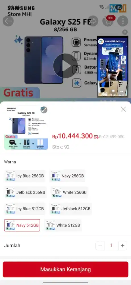 Samsung S25 FE Sein 8/512GB Mulus Istimewa Fullset Garansi Panjang