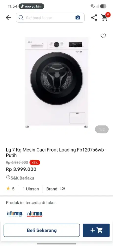 Ready stok mesin cuci lg kapasitas 7kg