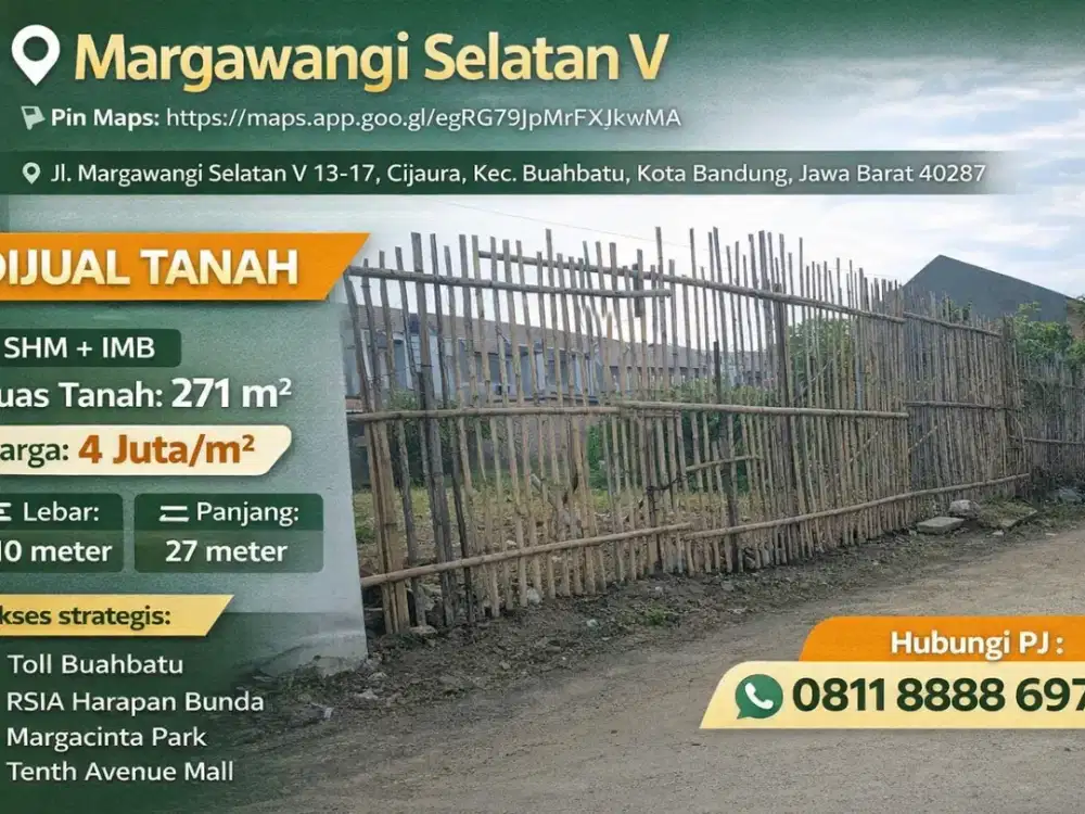 Tanah Strategis Margawangi – SHM + IMB Siap Bangun, Lokasi Premium!