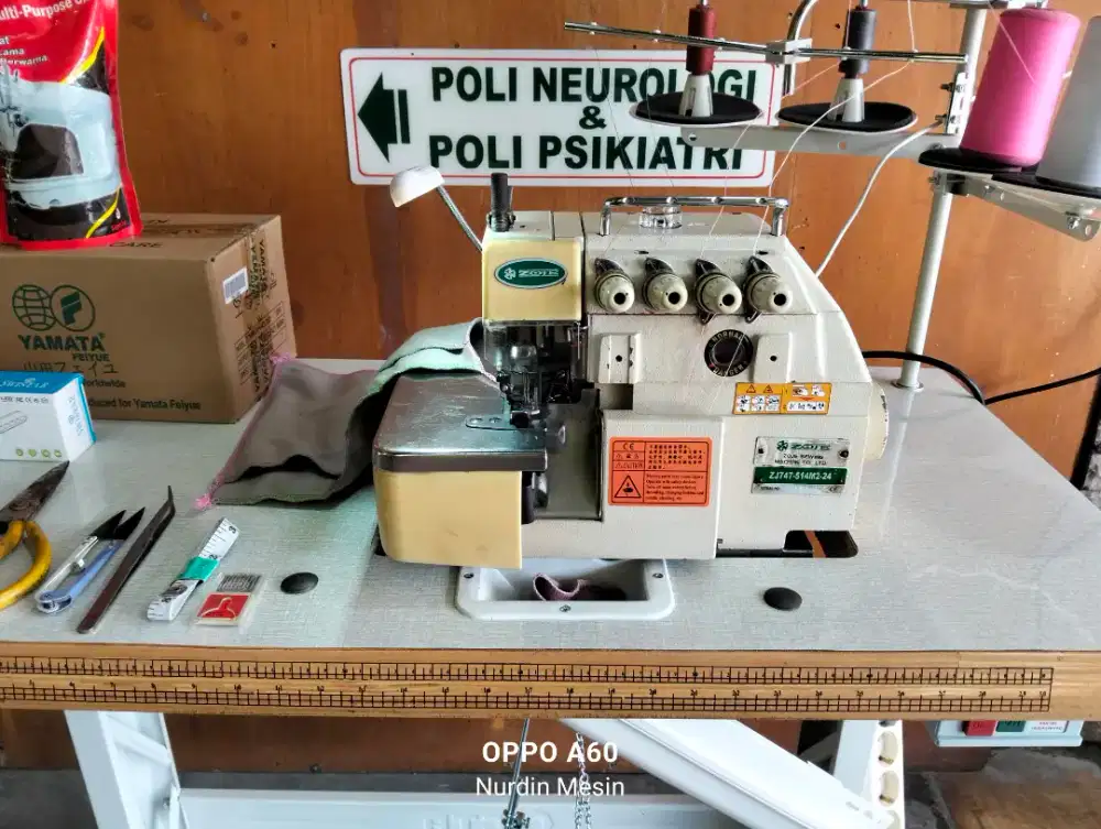 Mesin obras benang4 ZOJE meja kaki roda import servo baru garansi 1thn