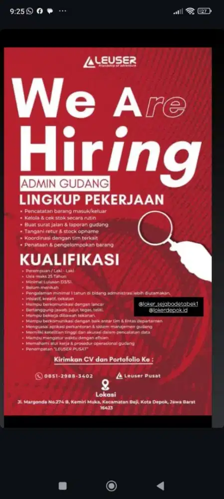 Lowongan kerja admin gudang