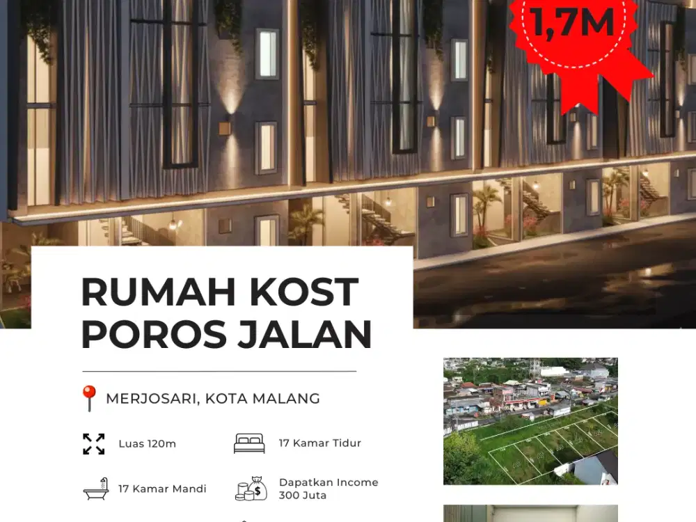 Kos 17 kamar full furnished poros jalan area kampus brawijaya