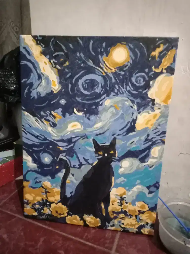 Lukisan hewan kucing hitam