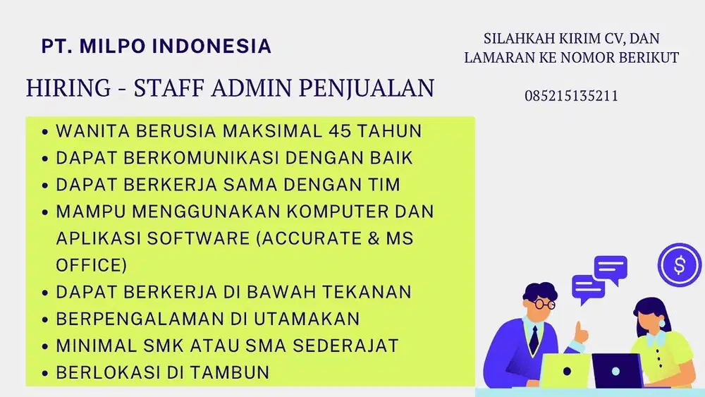 LOWONGAN STAFF ADMIN PENJUALAN DAN STAFF ADMIN PAJAK