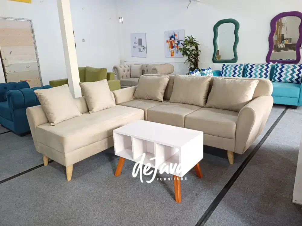Sofa L scandinavian + meja. Ready