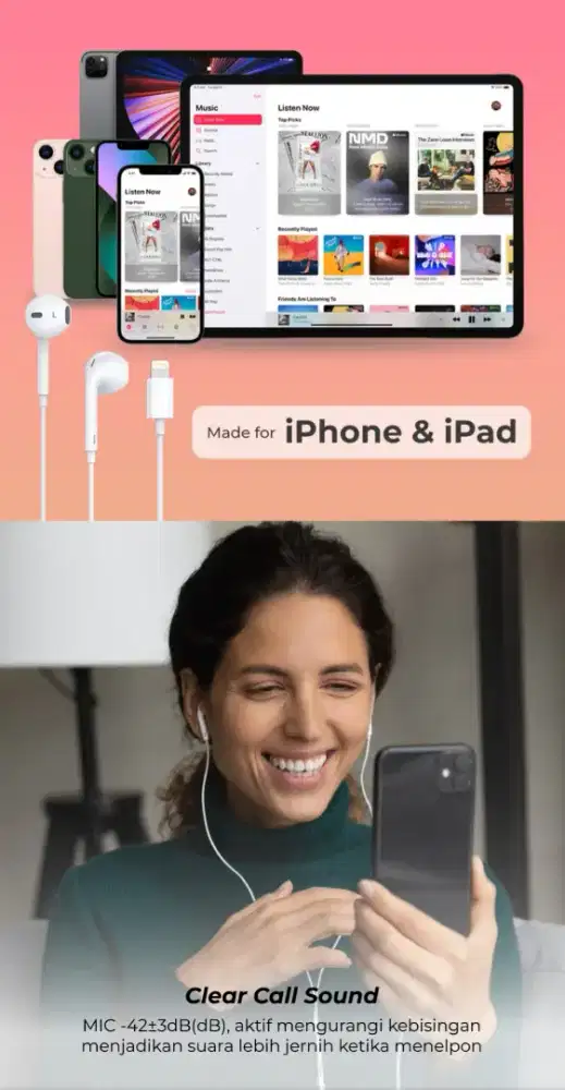 Headset kabel for iPhone merk OLIKE E12