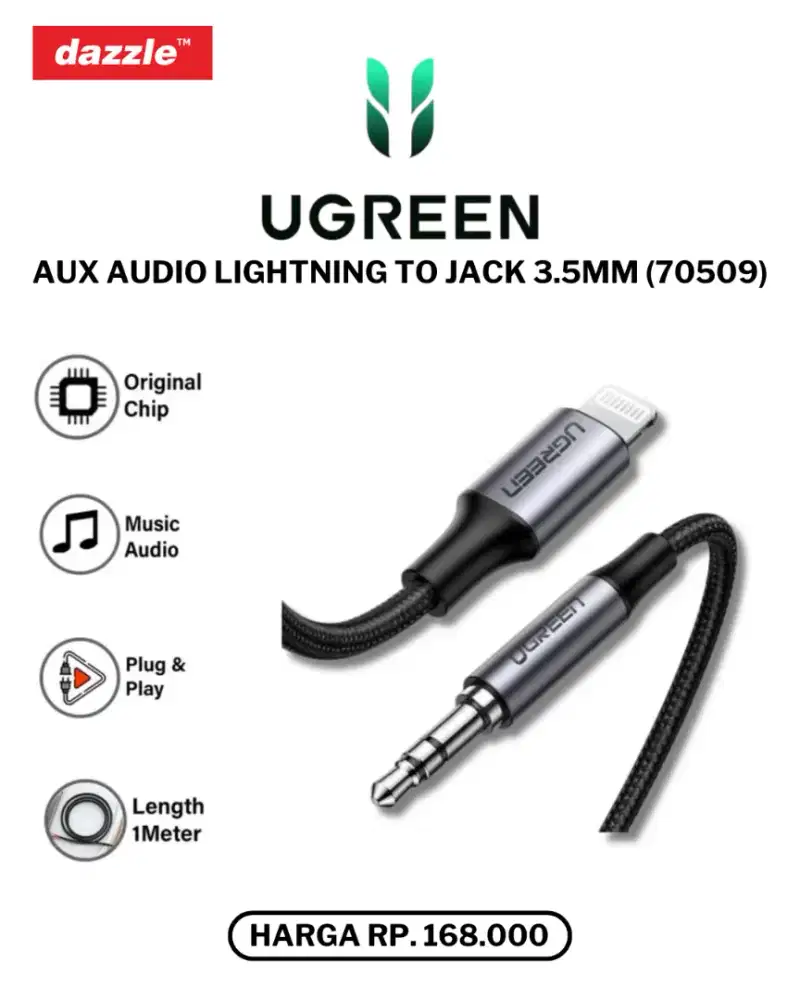 UGREEN AUX AUDIO LIGHTNING CABLE MALE TO MALE (70509)