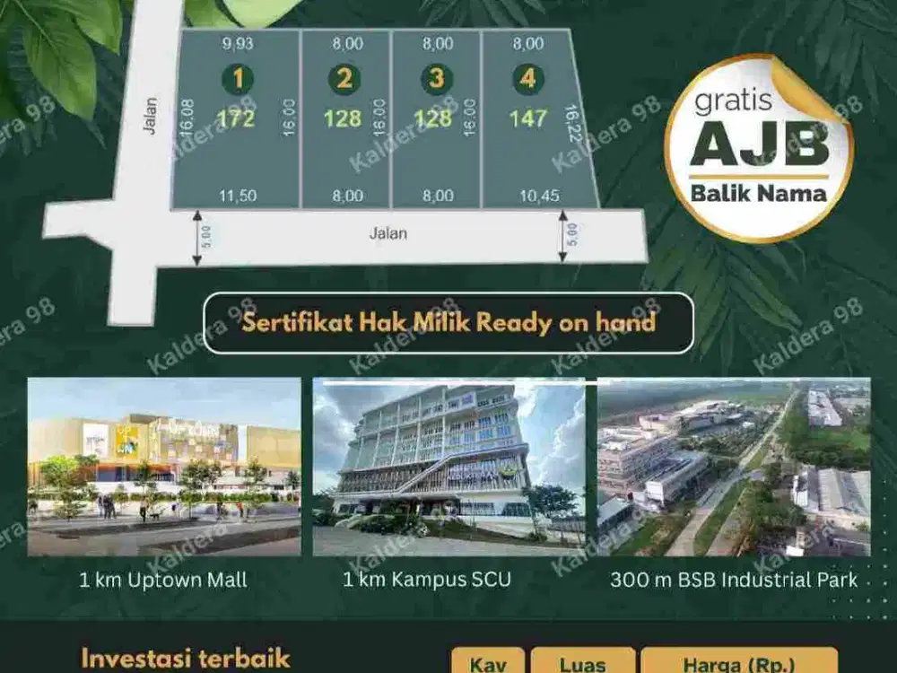 Dijual Tanah Kavling 1,5 KM dari Uptown Mall BSB City, Semarang