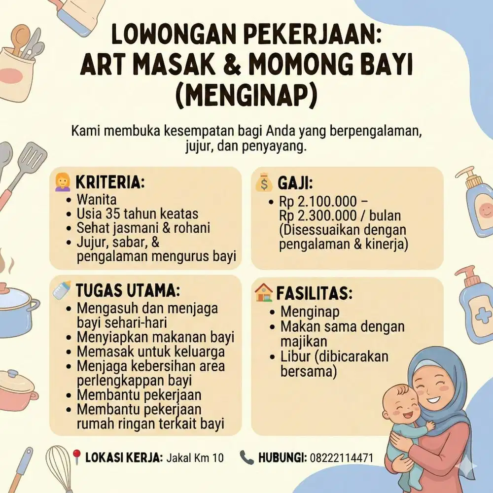 ART Masak & Momong Bayi (Menginap)