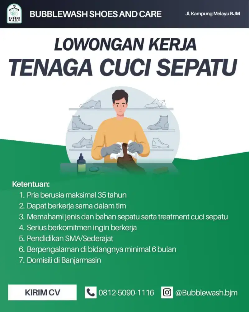 Dibutuhkan tenaga cuci sepatu bjm