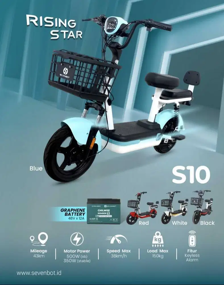 SEPEDA LISTRIK SEVENBOT S10 WHITE, RED, BLUE, BLACK