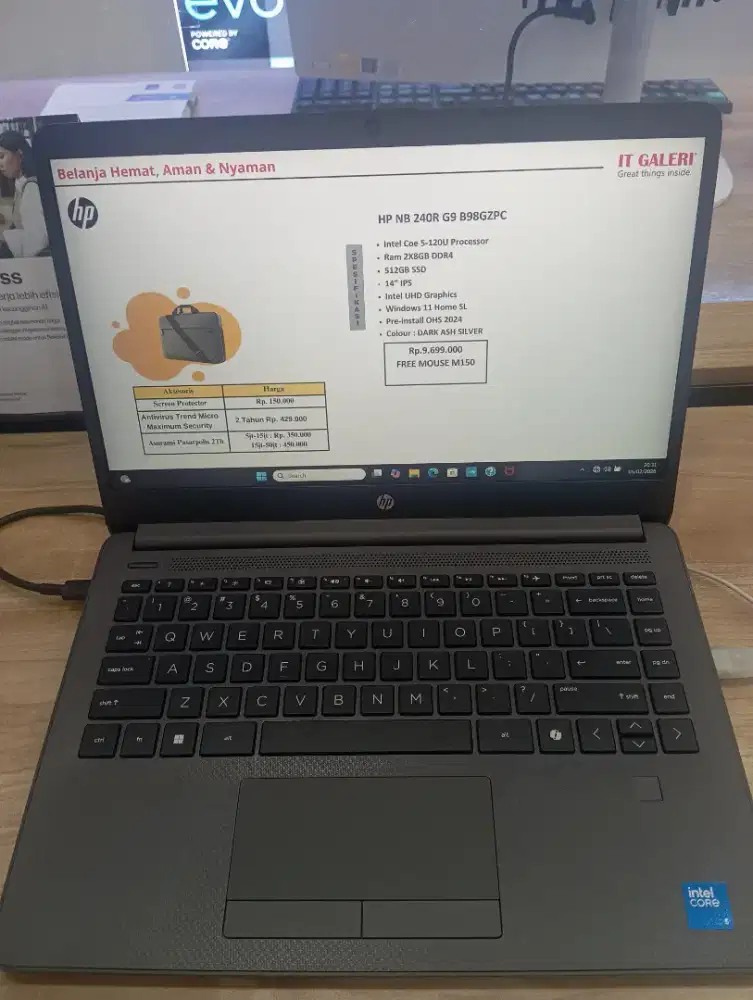 KREDIT LAPTOP HP NB 240R G9 B98GZPC - INTEL CORE 5 - WARNA DARK SILVER