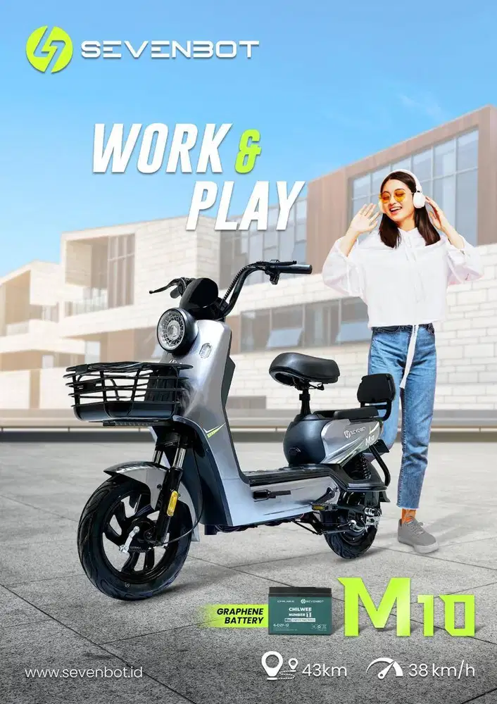 SEPEDA LISTRIK SEVENBOT M10 RED, GREY, WHITE, PINK, BLUE, LIME, BLACK