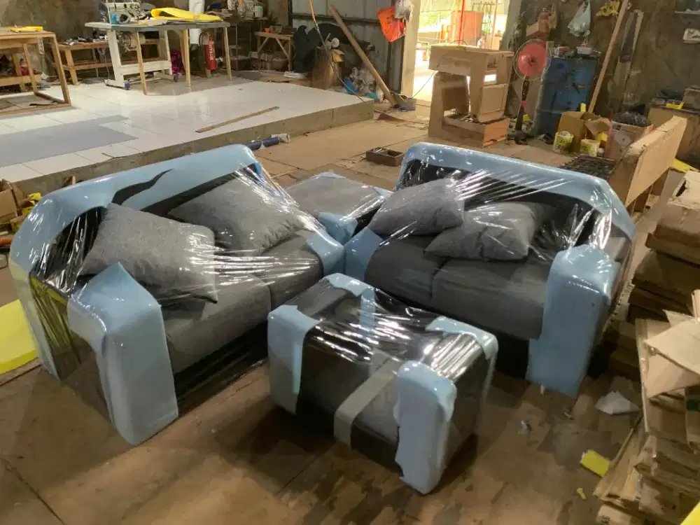Sofa L minimalis full kulit + meja