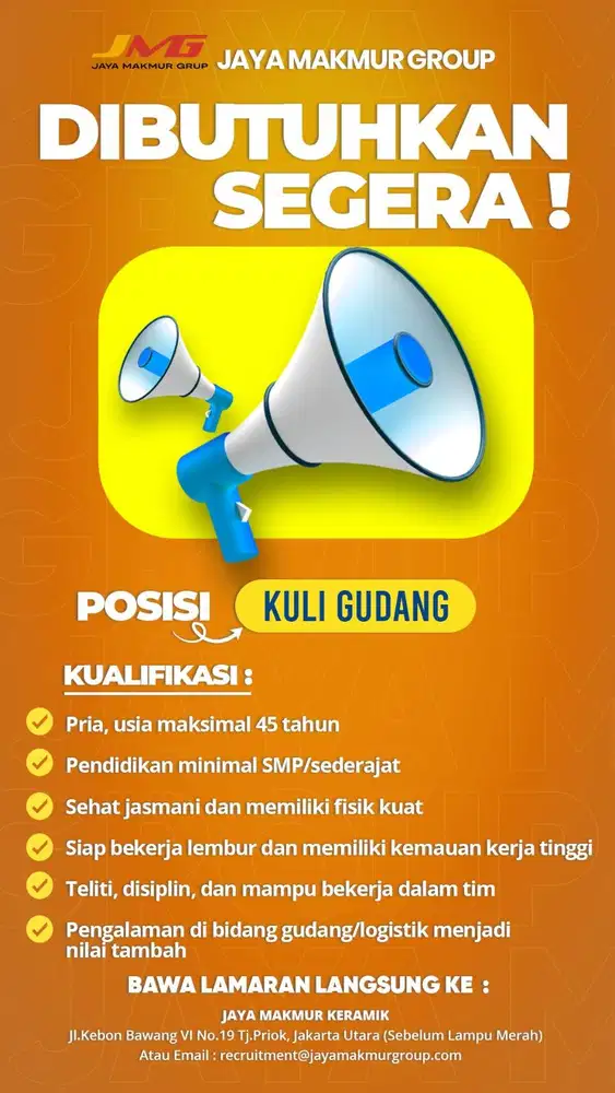 DIBUTUHKAN CEPAT KULI GUDANG UNTUK TOKO KERAMIK