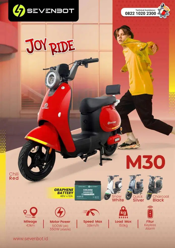 SEPEDA LISTRIK SEVENBOT JOY RIDE M30 WHITE, RED, GREY, BLACK