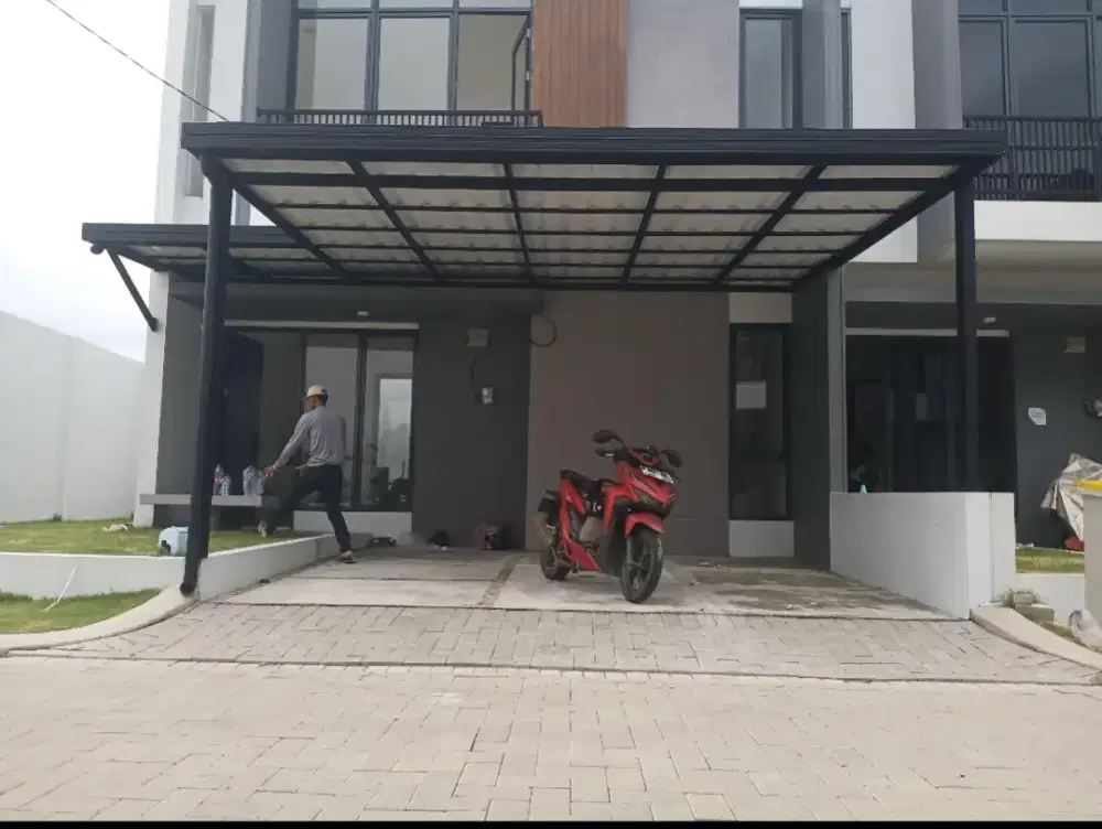 Kanopi rangka besi hollo galvanis atap alderon dobel