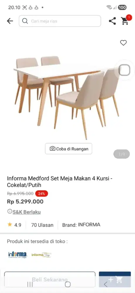 JUAL MEJA MAKAN 4 KURSI INFORMA BELI BARU 5.4 JT JUAL RUGI 2.5 JT