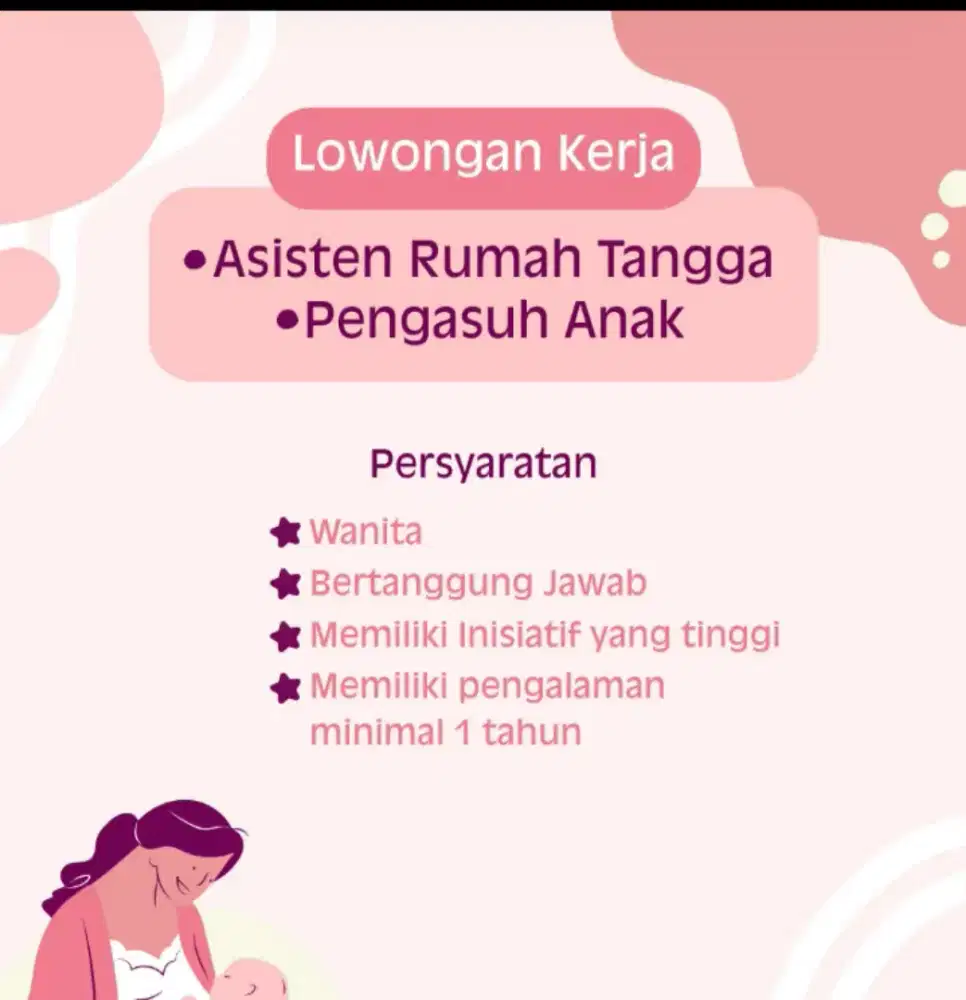 Dibutuhkan lowongan kerja asisten rumah tangga