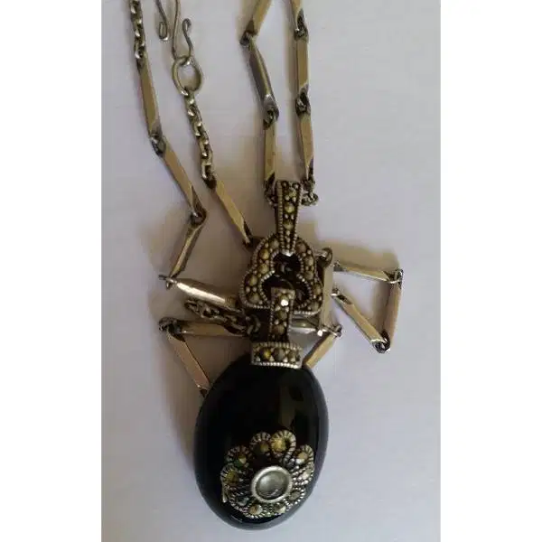 Original Vintage kalung antik batu permata hitam dari full perak