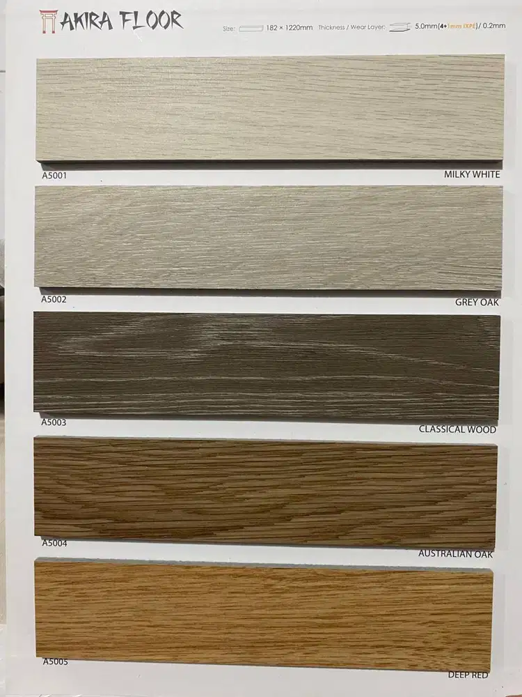 SPC AKIRA 5MM SISTEM KLIK + UNDERLAYER MOTIF KAYU HARGA PERMETER