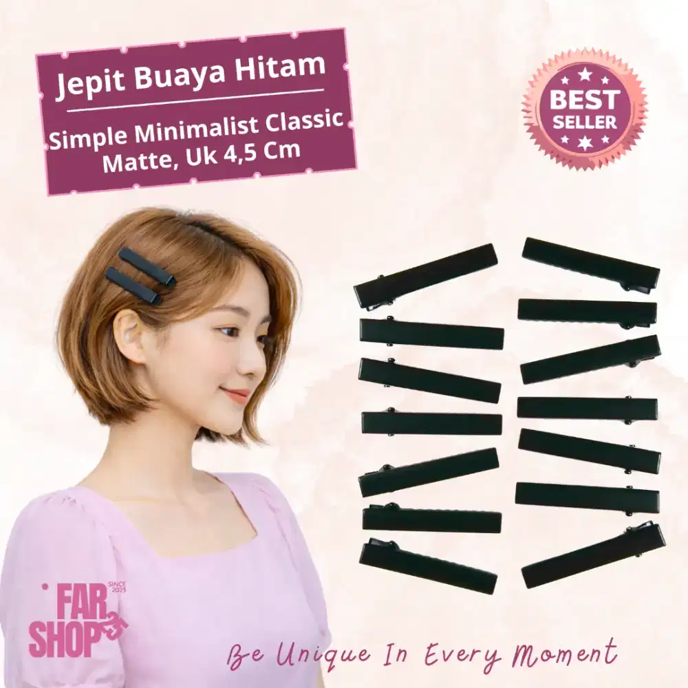 Jepit Rambut Buaya Hitam Polos Matte 4,5 Cm Wanita Black Hair Clip Diy