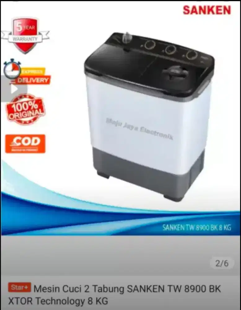 Mesin cuci 2 tabung merek Sanken TW 8900 BK